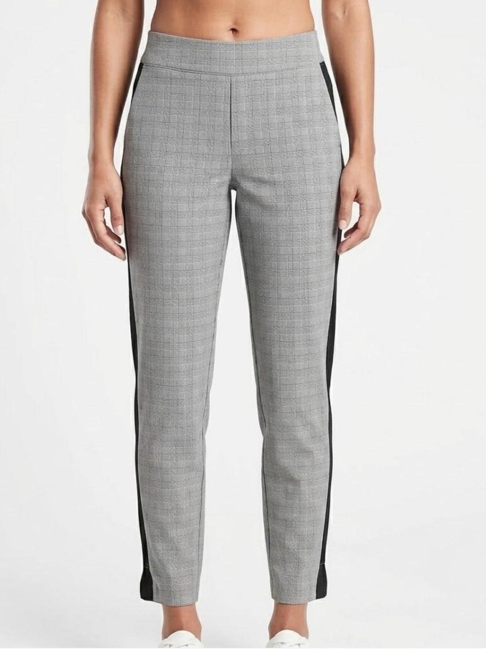 Athleta Brooklyn Gray Plaid Pull-On Dress Pants with Black Side Stripe -Size 10T